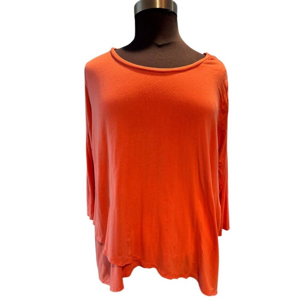 Joan Vass women's (2) Orange & Yellow Long Tabbed Sleeve‎ Tunic Top Size 3X